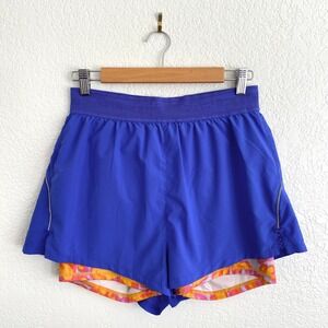 Fabletics Perforated Run 2" Shorts 2-in-1 Design Cobalt Purple Orange Medium
